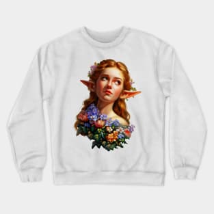 Baroque Elven Girl with Flowers Vintage Kitsch Design Crewneck Sweatshirt